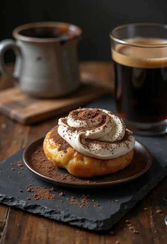 Semlor com sabor a Tiramisu, semlor frescos cozidos, com creme de tiramisu e amêndoas torradas