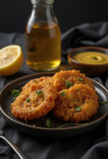 Acarajé com molho de mostarda e mel, decorado com coentros frescos