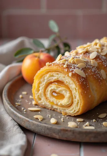 Bolo de Rolo com amêndoa, fatias de rolo recheadas com doce de amêndoa