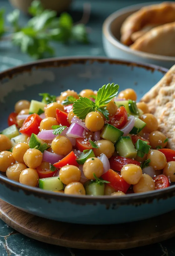 Salada de Grão-de-bico com Legumes servida