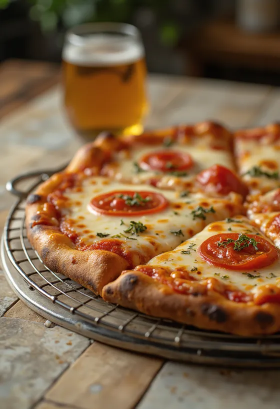 New York Style Pizza com massa fina e fatias grandes