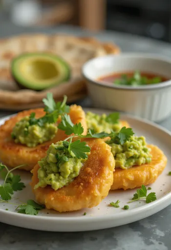 Sopaipilla chilena com abacate e coentros frescos