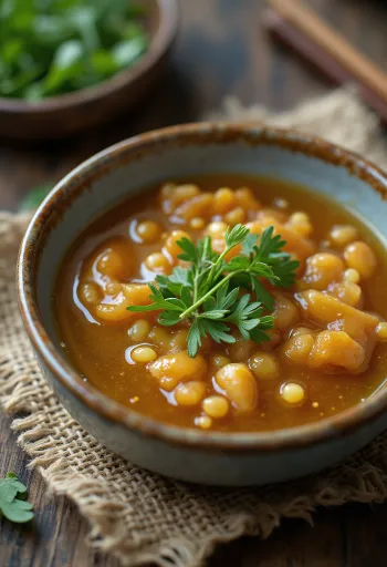 Molho de sésamo com estragão e gengibre servido