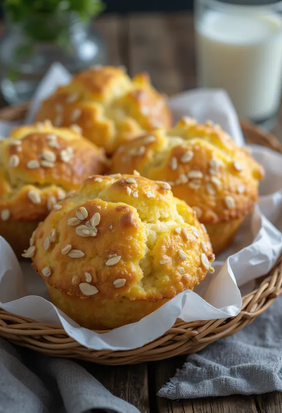 Muffins de aveia e requeijão servidos