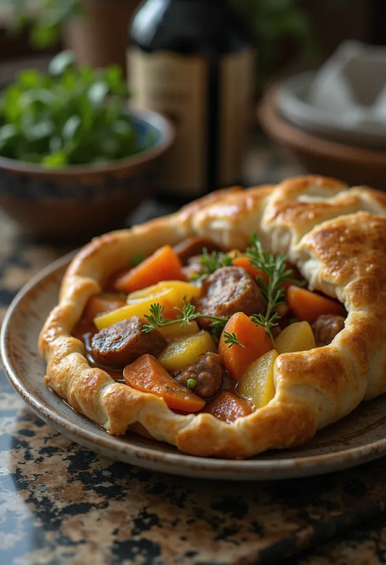 Terrina de Baeckeoffe servido com pão fresco