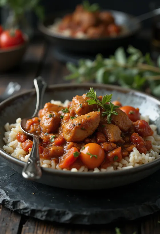 Fígado de frango em cama de arroz servido
