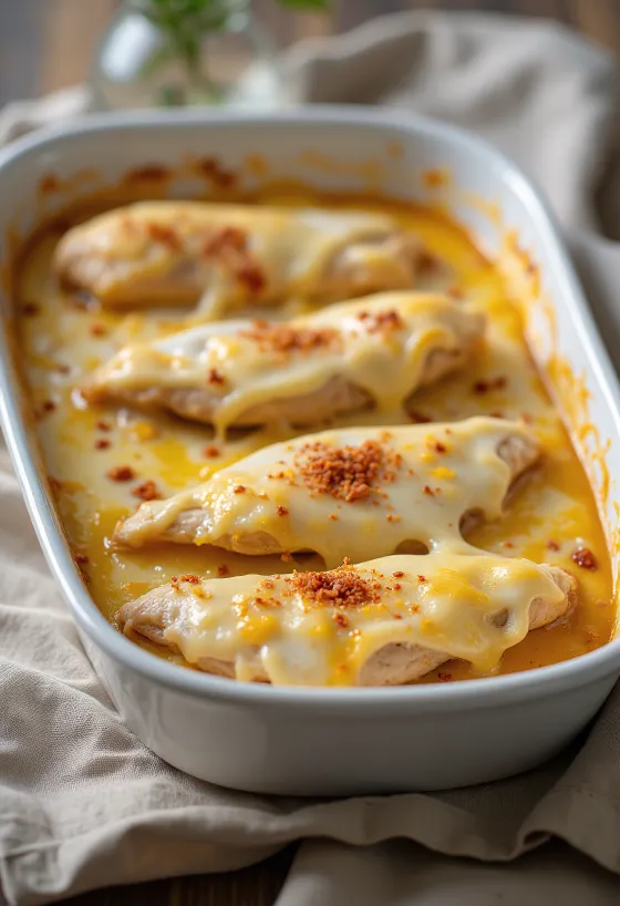 Peito de frango com molho de queijo e natas azedas servido