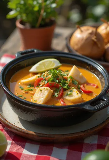 Moqueca Baiana, prato rico de peixe com leite de coco servido com coentros frescos