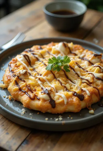 Okonomiyaki pizza com couve e flocos de atum