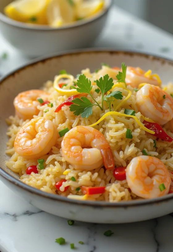 Arroz de gambas servido