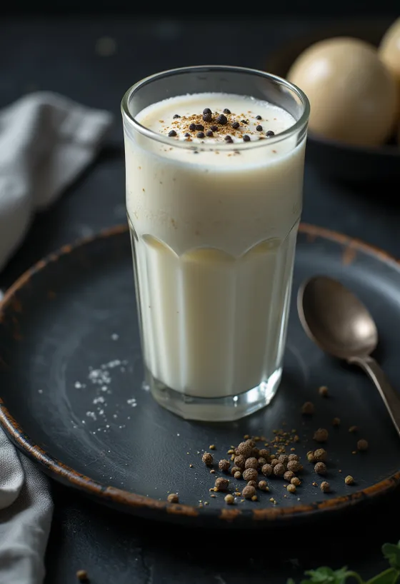 Lassi de pimenta no copo, decorado com cubos de gelo
