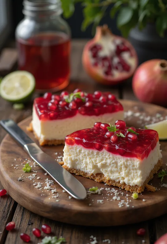 Cheesecake de romã com decoração