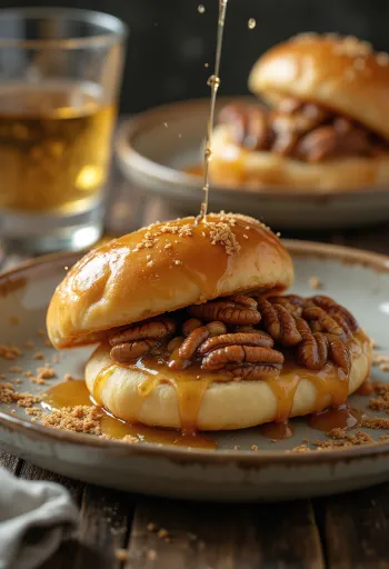 Bao bun de noz-pecã e xarope de ácer servido