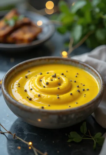 Molho de curcuma amarelo brilhante com salsa