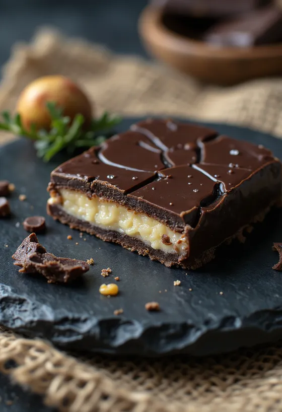 Túró Rudi com cobertura de chocolate, servido refrigerado.