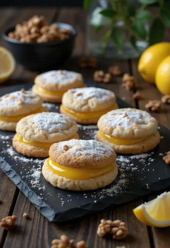 Linzer de limão e noz servido em prato