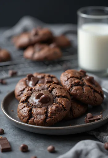 Bolacha de chocolate rica com chocolate derretido e polvilhada com açúcar em pó