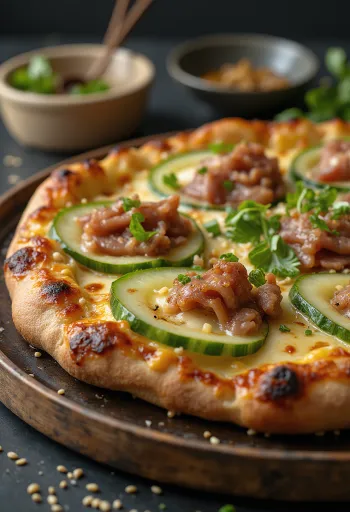 Peking Duck Pizza com pato à Pequim chinês e molho hoisin