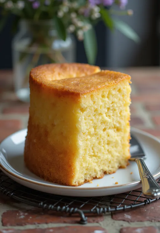 Bolo de pão de ló de baunilha servido