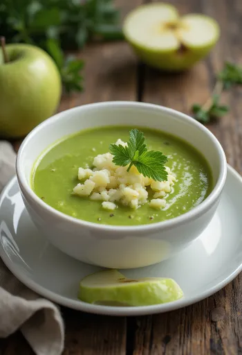 Creme de curgete com maçã verde servido
