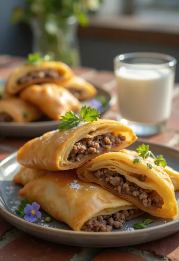 Fatias de banitsa com carne picada no prato