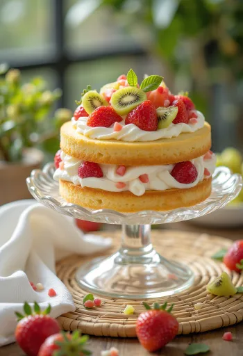 Bolo de creme de frutas servido