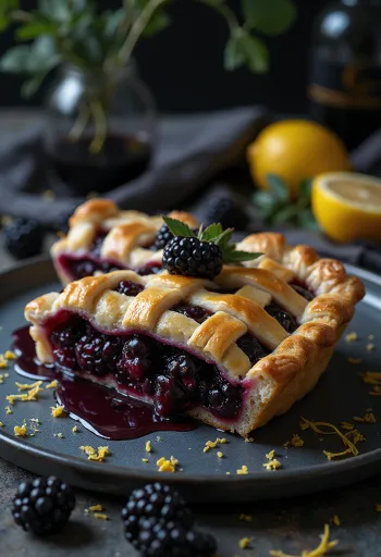 Tarte de amora com massa dourada e amoras frescas