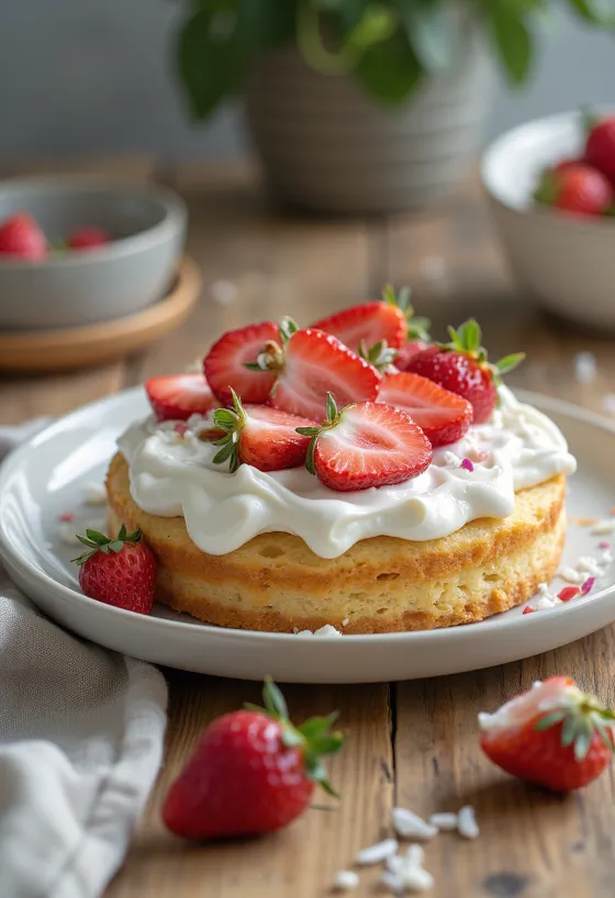 Bolo de morango vegan servido