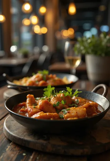 Frango adobo com especiarias tandoori servido com coentros frescos