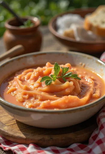 Molho de tomate cremoso com endro servido em taça
