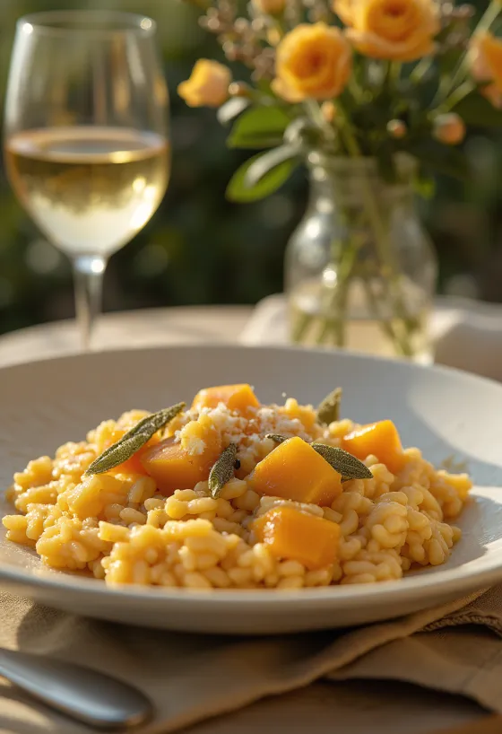 Risotto de abóbora cremoso polvilhado com parmesão fresco