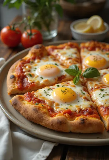 Pizza a Caballo com ovo estrelado, massa grossa e mozzarella