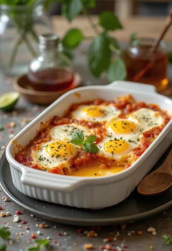 Beringela no forno suculenta em camadas com carne picada e queijo, assada até dourar.