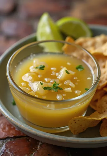 Molho de lima e tequila brilhante em tigela de vidro