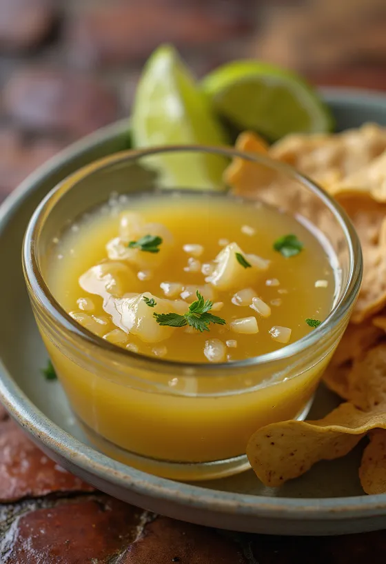 Molho de lima e tequila brilhante em tigela de vidro