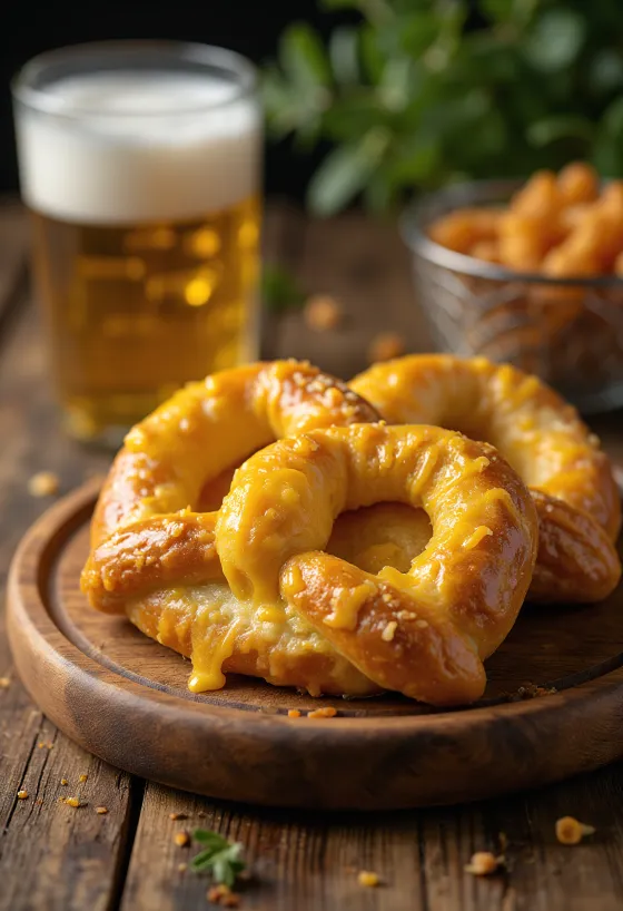 Pretzel de cheddar acabado de fazer