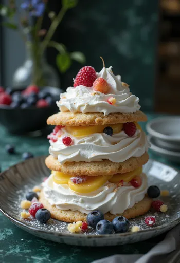Bolo de merengue decorado com frutas