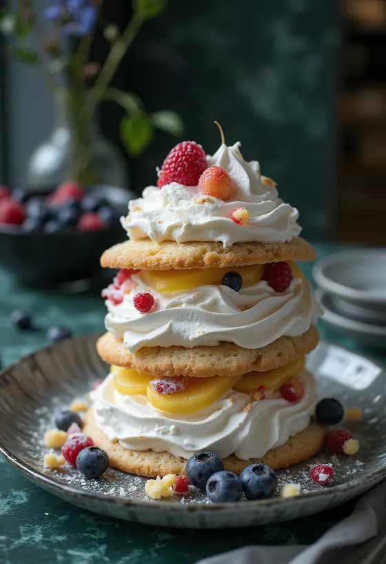 Bolo de merengue decorado com frutas