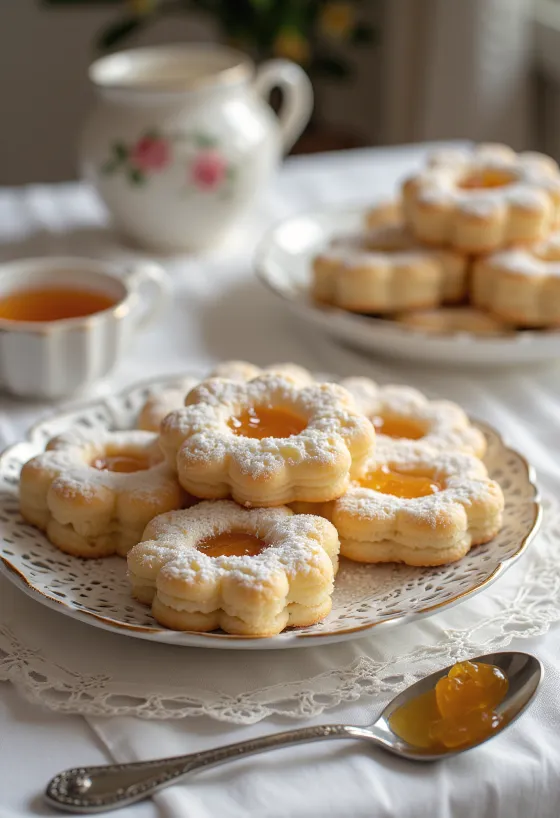 Linzer clássico com compota polvilhado com açúcar em pó