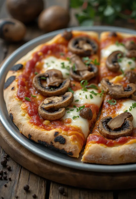 Pizza ai Funghi di Bosco com cogumelos silvestres e mozzarella