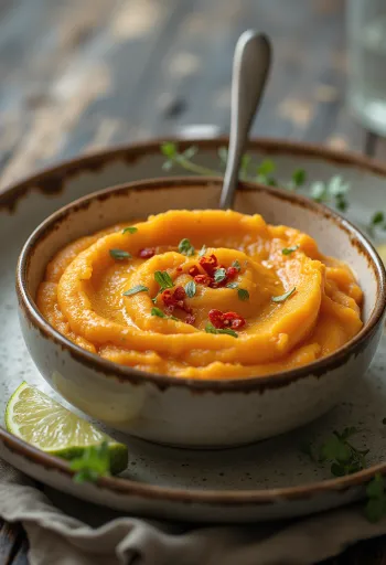 Puré de batata-doce assada com coentros servido
