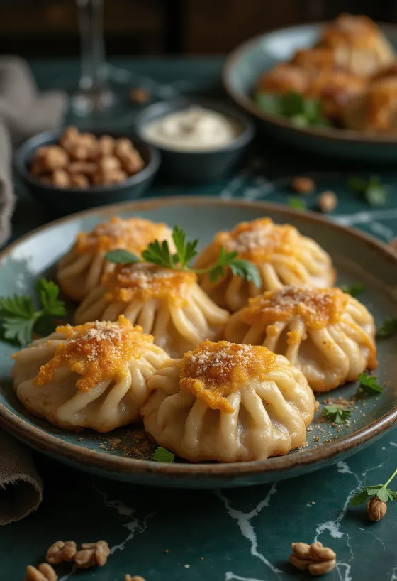 Dumpling tunisino de menta e noz servido