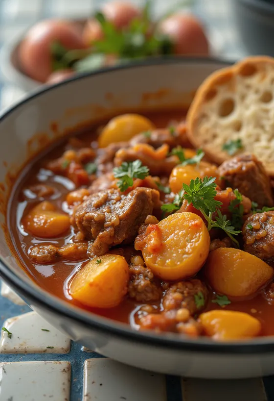 Tigela de goulash de vaca com legumes
