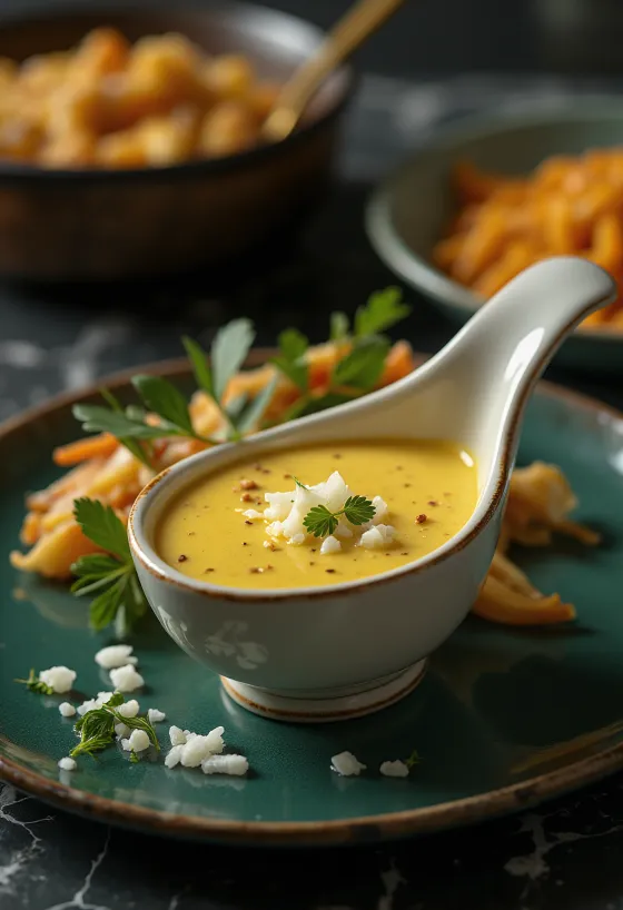 Molho de cebola com natas e caril servido