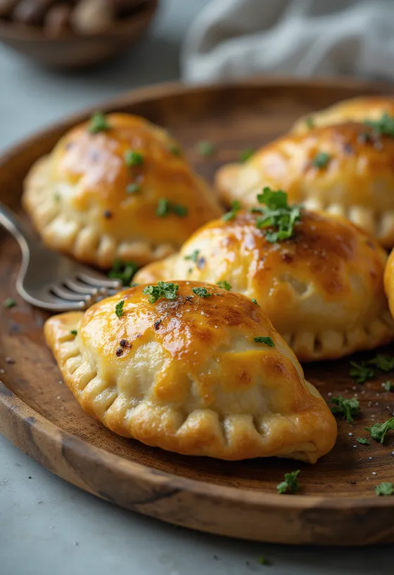 Empanada de cogumelos em massa dourada