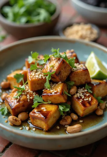 Tofu grelhado com amendoim torrado