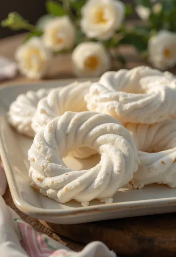 Suspiros em anel, anéis de espuma de açúcar crocantes em decoração festiva