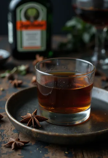 Jägermeister caseiro servido em garrafa