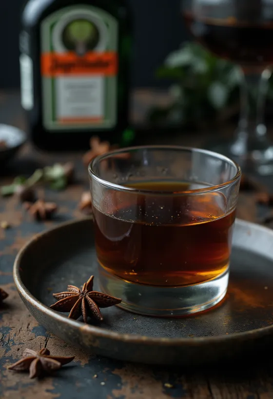 Jägermeister caseiro servido em garrafa