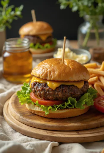 Seal meat burger servido com alface, tomate e maionese.